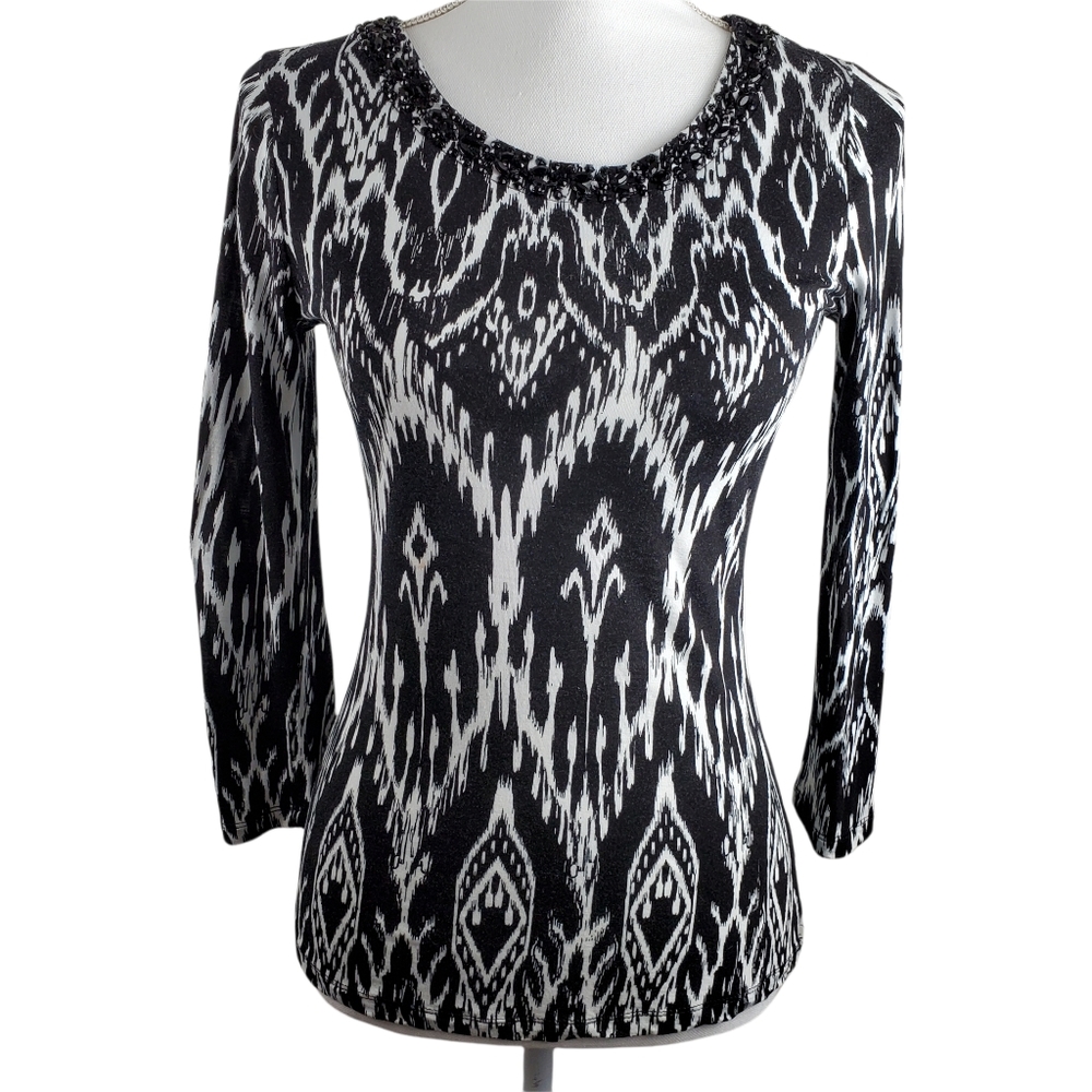 Inc jeweled crew neck long sleeve tee S